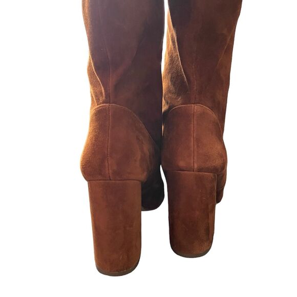 Steve Madden 10 Hindle Boots Brown Suede Block Heel Knee High Almond Toe - Picture 10 of 12